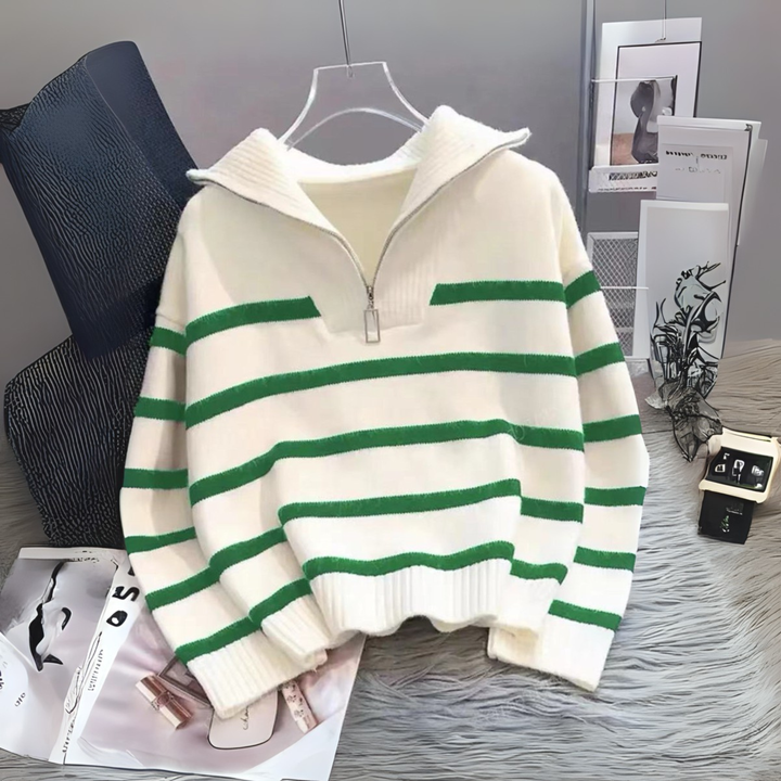 NEVAEH™ - Chic Striped Long Sleeve Collared Top