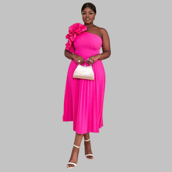 MINERVA™ - Elegant One Shoulder Ruffle Plus Size Evening Dress
