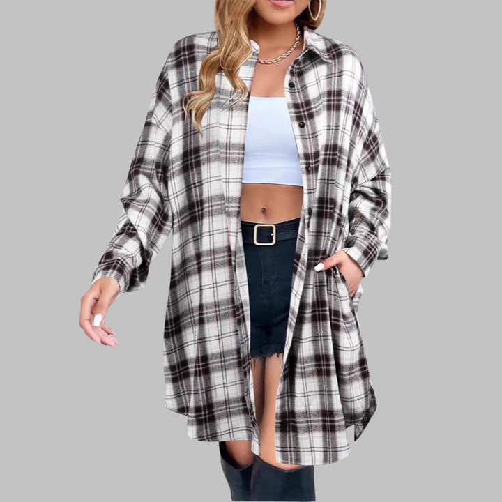 CINA™ - Classy Button Down Plaid Long-Sleeve Jacket