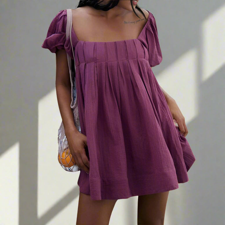 DALAWA™ - Chic Summer Puff Sleeve Square Neck Mini Dress