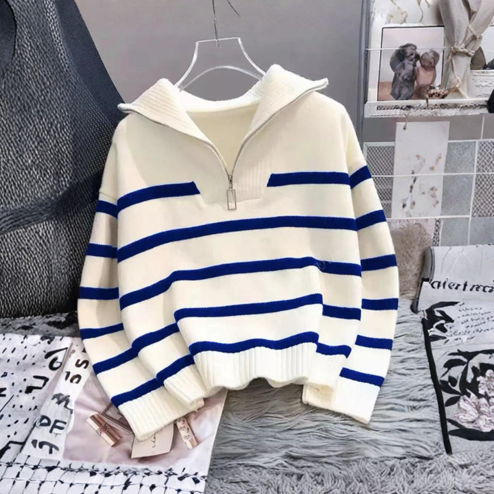 NEVAEH™ - Chic Striped Long Sleeve Collared Top