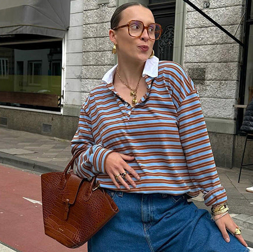 SCARLETT™ - Casual Oversized Striped Collared Top