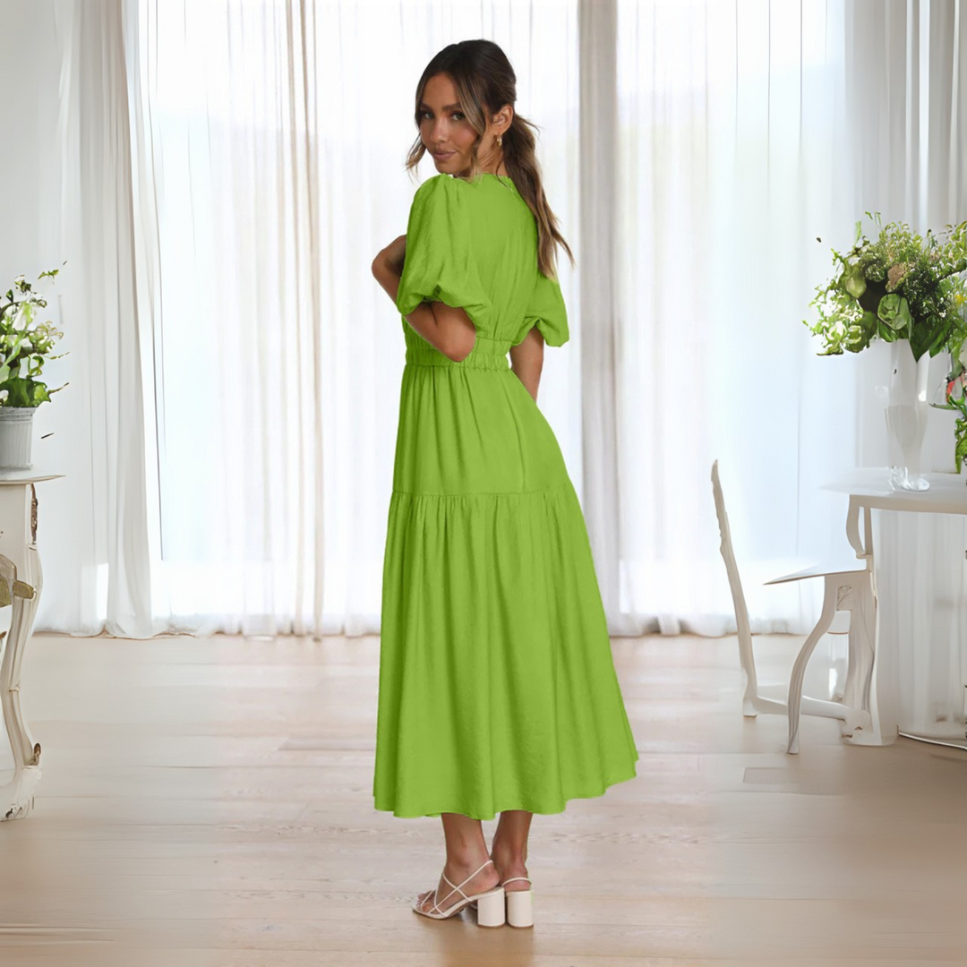 NAMU™ - Classy V-Neck Long Sleeve A-Line Maxi Dress