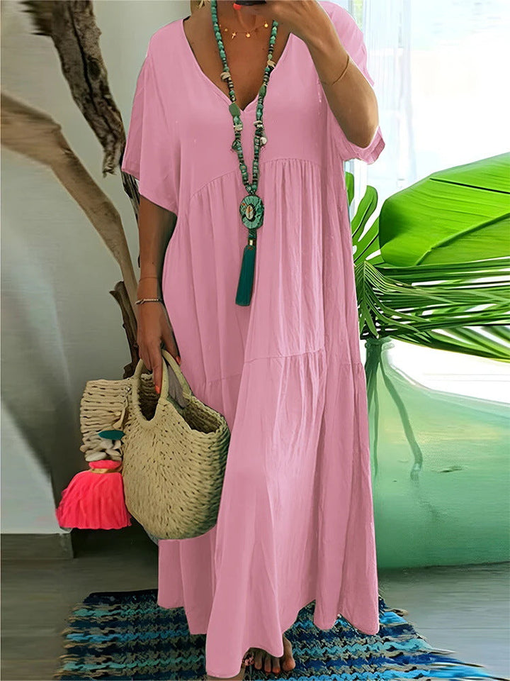 LINNEA™ – Soft Ruffle V-Neck Maxi Dress