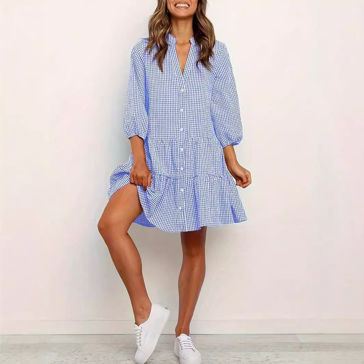 GARDENIA™ – Classic Button Front Ruffle Hem Mini Dress