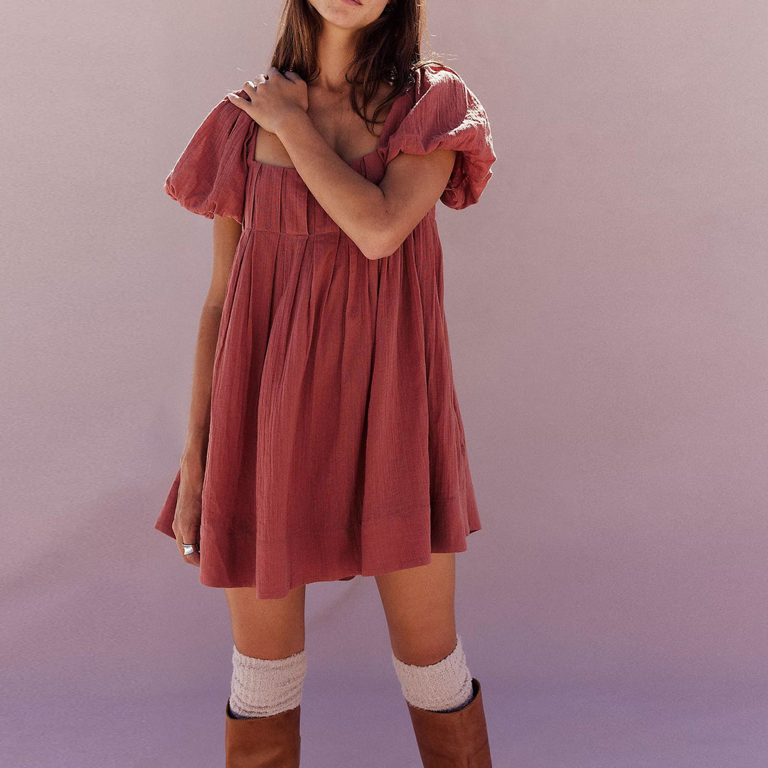 DALAWA™ - Chic Summer Puff Sleeve Square Neck Mini Dress